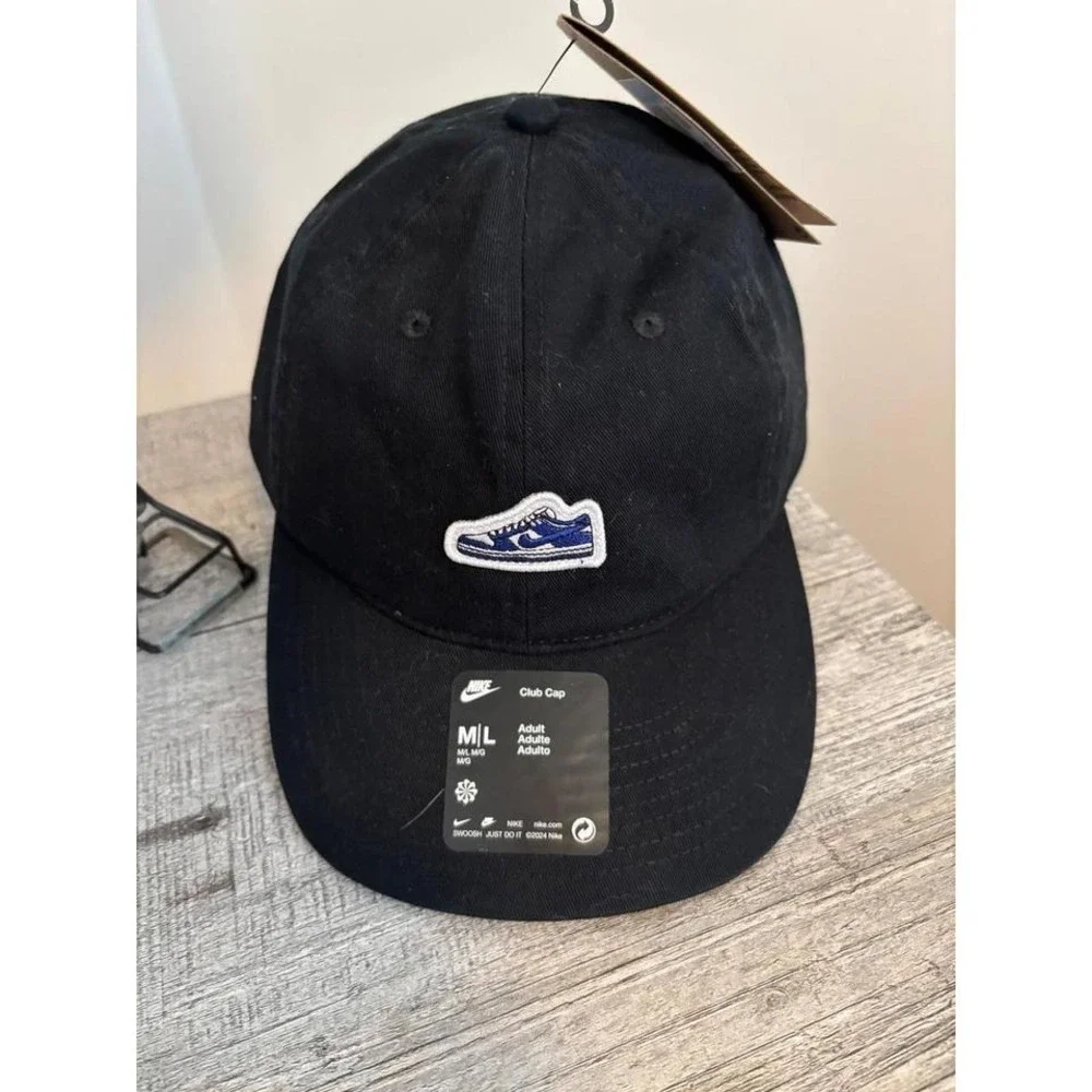 NWT Nike Club Cap Black White Sneaker Logo Adjustable Strap Cotton M L